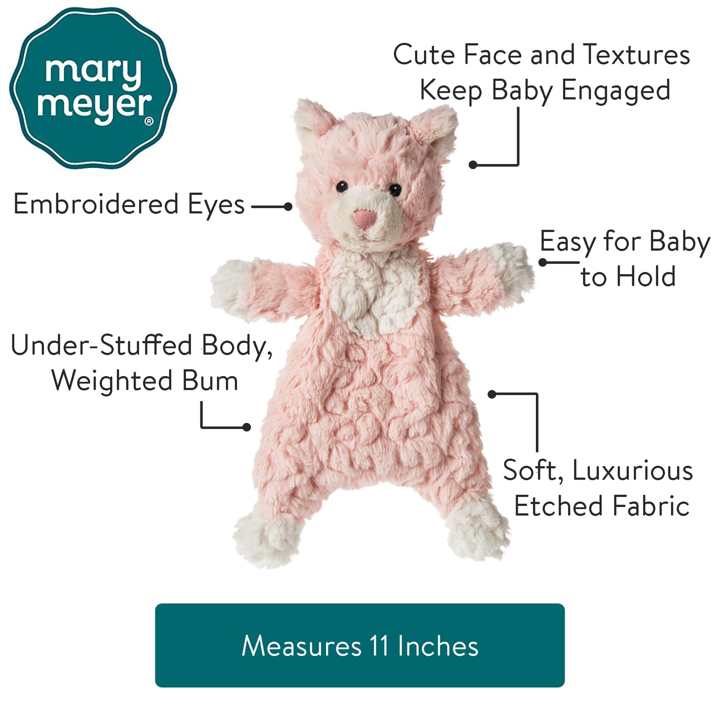 Mary Meyer 11-Inch Putty Nursery Lovey Soft Toy - Pink Kitty, Soft Plush Cuddle Buddy for Babies and Toddlers