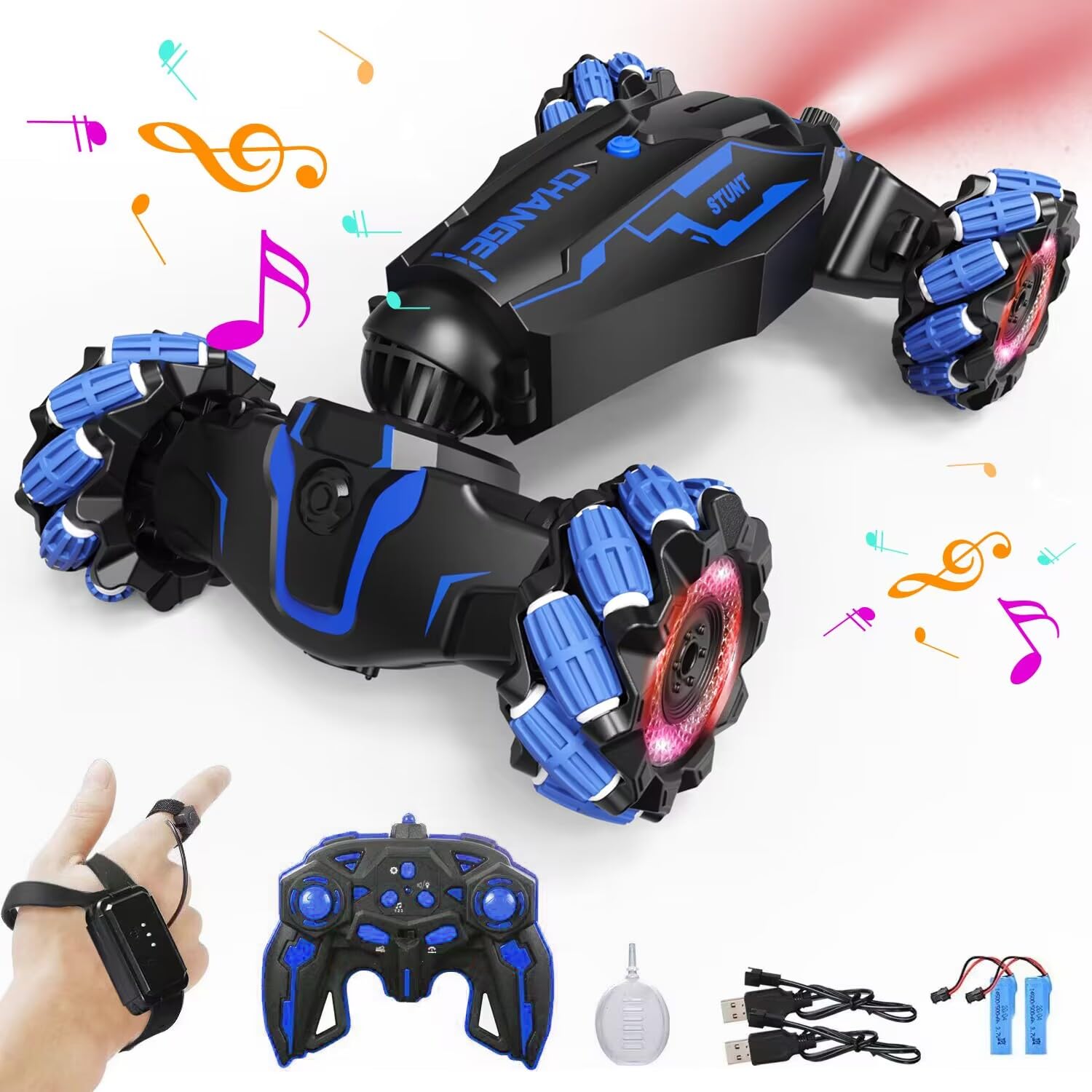 LOOZIX Upgraded Hand Gesture Sensing RC Stunt Car with Lights Music, Spray Fog Steam Gesture RC Car Remote Controll Transformed 