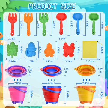 Collapsible Beach Sand Toys for Toddler Sand Toys for Kids 3 Packs Foldable Buckets with Sand Molds,Shovels&Mesh Bag for Beach S