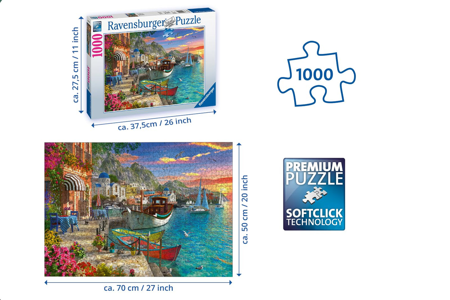 Ravensburger Grandiose Greece Jigsaw Puzzle | 1000 Piece Delight for mature-themeds | Unique & Perfectly Fitting Pieces | Softclick Technology | Anti-Glare & enhanced Quality
