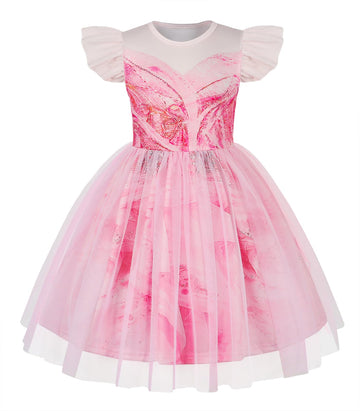 Marendyee Pink Witch Dress For Girls Halloween Costume Kids Tulle Dresses Flutter Sleeve (5-6 Years)