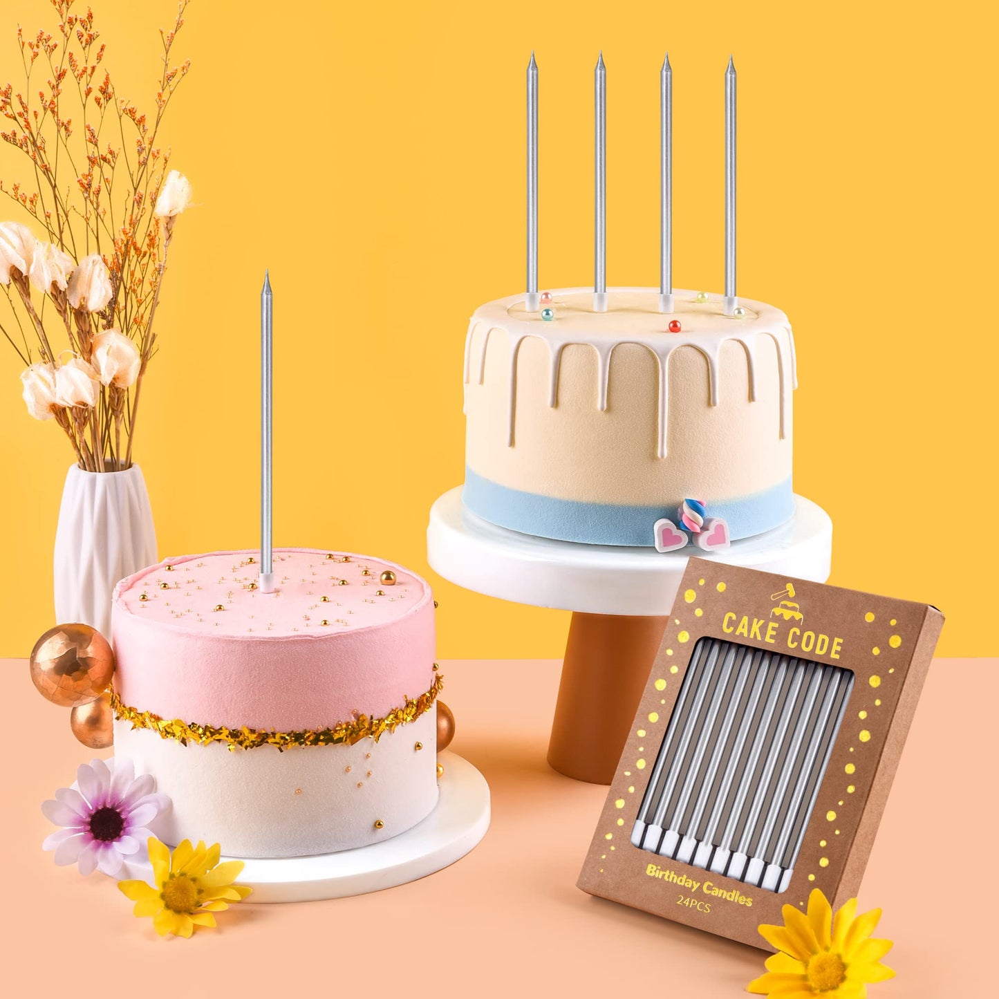 CAKE CODE 24-Count Silver Long Thin Birthday Candles, Cake Candles, Birthday Parties, Wedding Decorations, Party Candles
