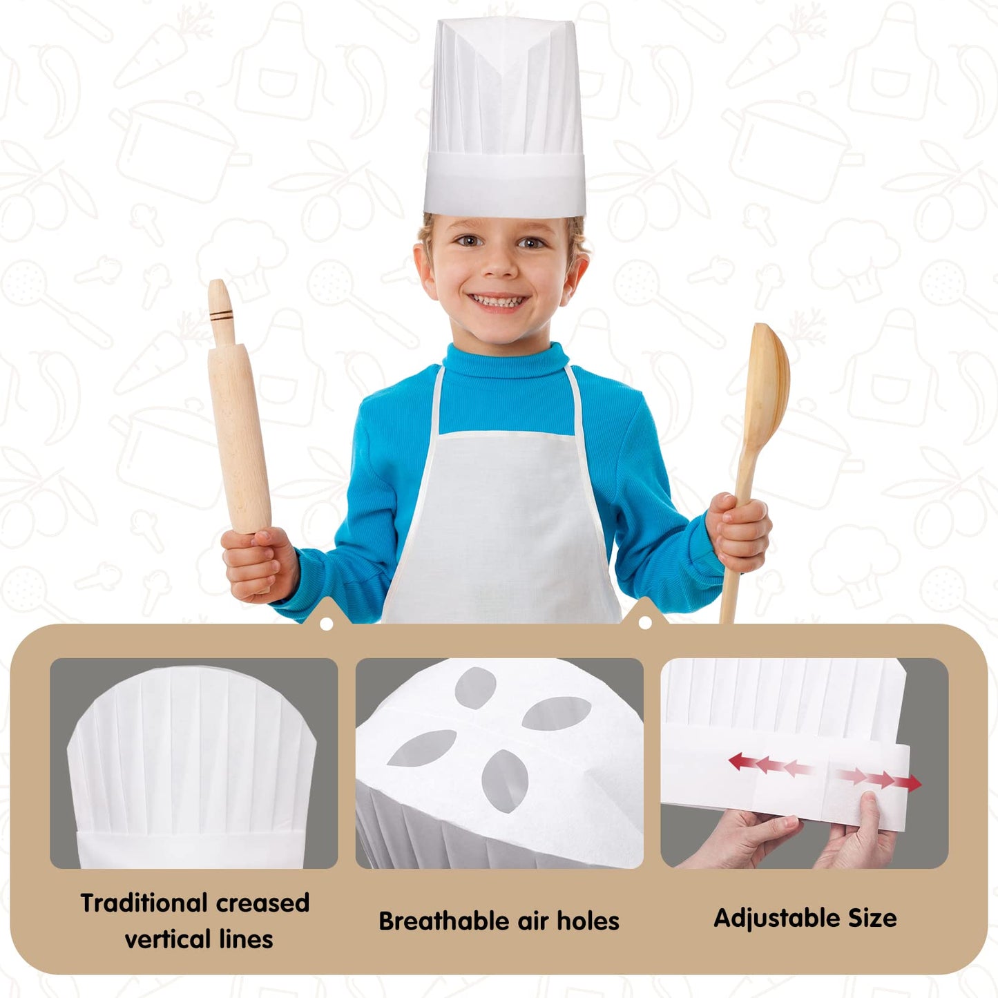 Ecoofor 24 Pieces Kids Aprons and chef hat Set, Kids Aprons with Pocket Children Chef Apron and Hats for Boys Girl's Kitchen Coo