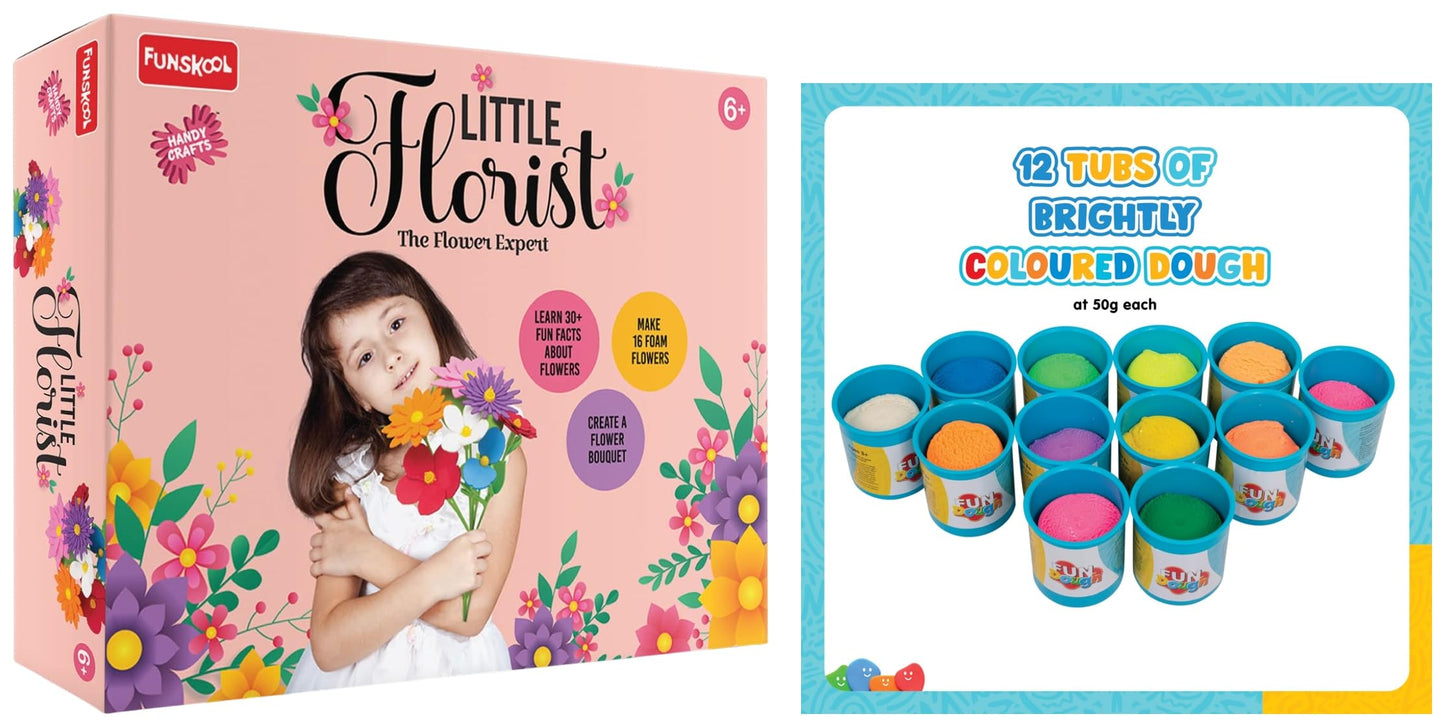 Funskool Handyfcrafts Little Florist,Make 16 Foam Flowers, Arts And Craft Kit Diy Kit, Ages 6 And Above, Multicolor & Fundough B