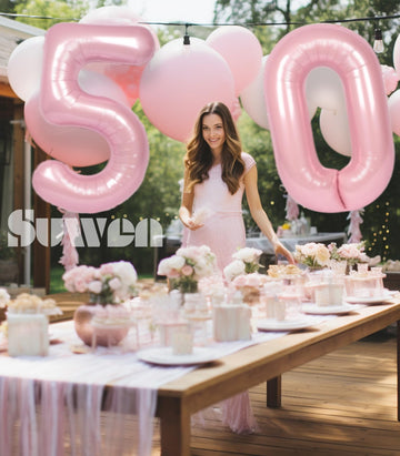 Suwen 40 Inch Large Pink 50 Balloon Numbers Big Foil Helium Number Balloons 0-9 Jumbo Happy 50Th Mylar Birthday Party Decoration