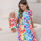 Bow Dream Girl Dress & Doll Clothes Set, Heart Shaped Print, Size 140, Polyester, Perfect for 9-10 Years