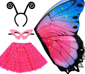 Irolewin Toddlers Kids Butterfly-Wings-Costume For Girls Halloween Costumes Fairy Butterfly Cape Rainbow Tutu Headband