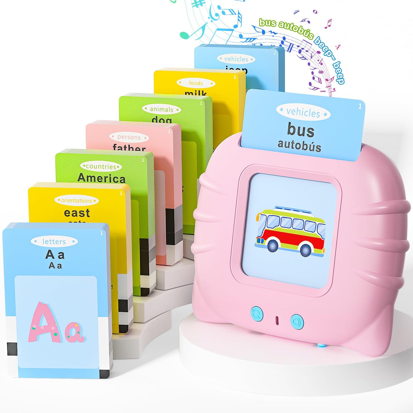 Ednzion Bilingual English & Spanish Flash Cards For Toddlers, Audible Toys Learning Spanish For Kids Adults, Speech Therapy Toys, Educational Learning Talking Flash Cards 385 Sight Words-Pink