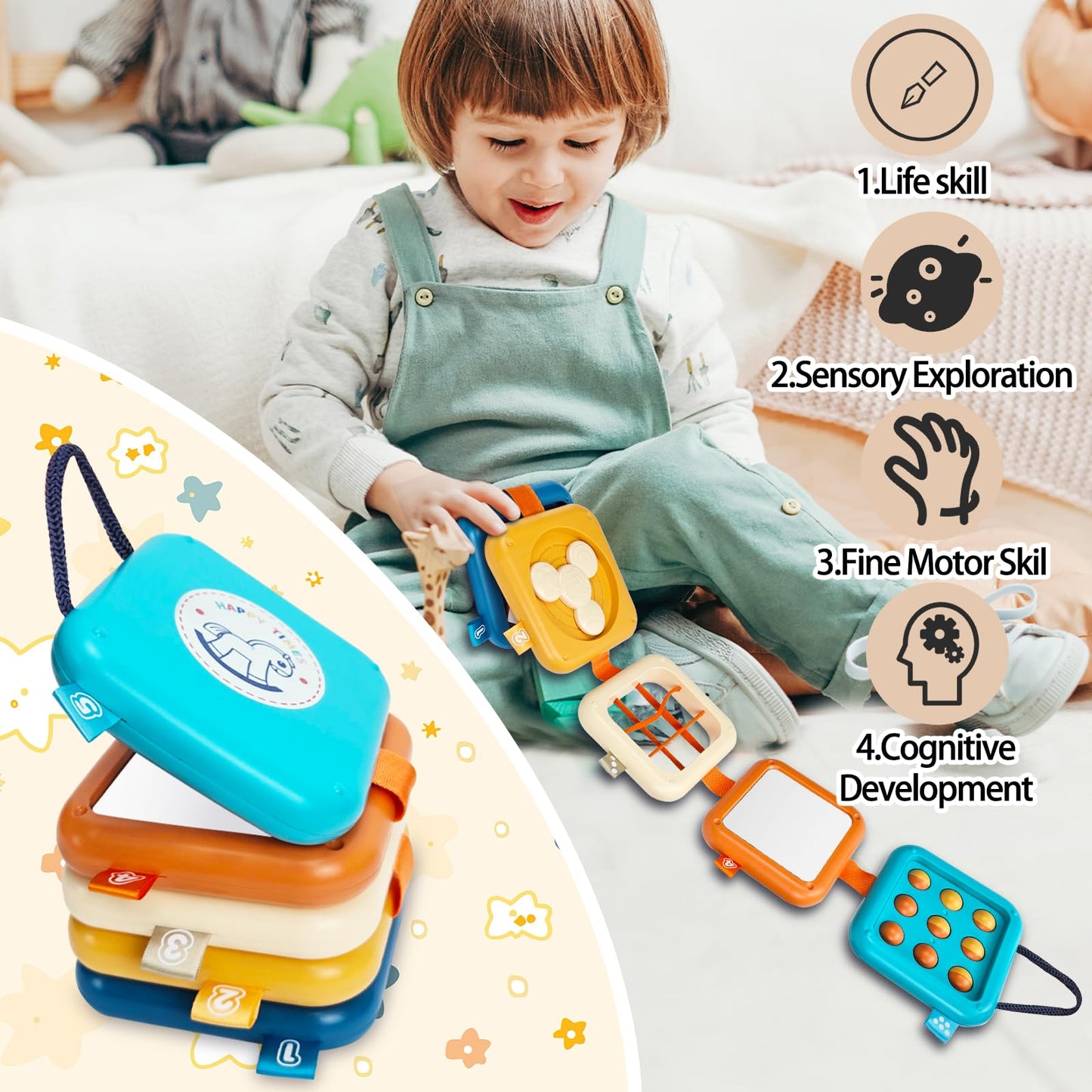 weirtoya Busy Board for 1 Year Old - Multicolor Montessori Travel Toy, Small Plastic Activity Cube for Toddlers, Model DDL-002
