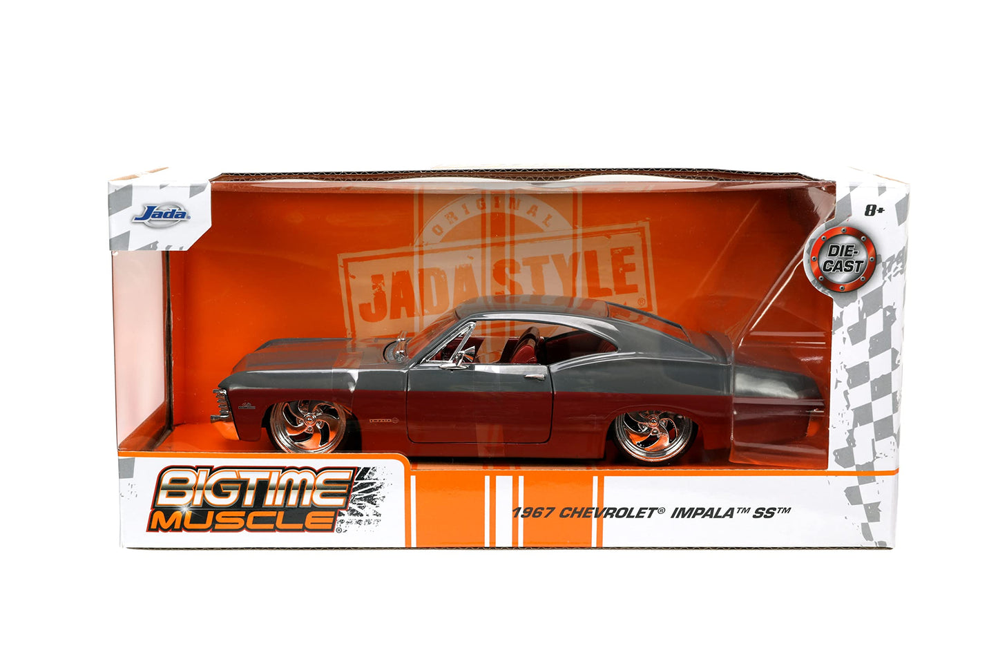 Jada Toys Big Time Muscle 1:24 1967 Chevy Impala Ss Gray/Burgundy Die-Cast Car, Toys For Kids And Adults