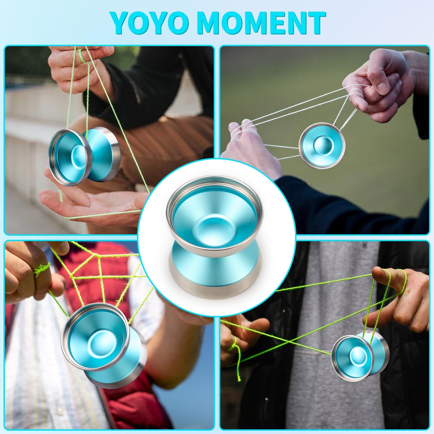 Yoyostudio S03 Blue Silver Professional Bi-Metal Yoyo, Unresponsive Yo Yo For Adults, Responsive Yoyo For Kid 8-12 Or Above With