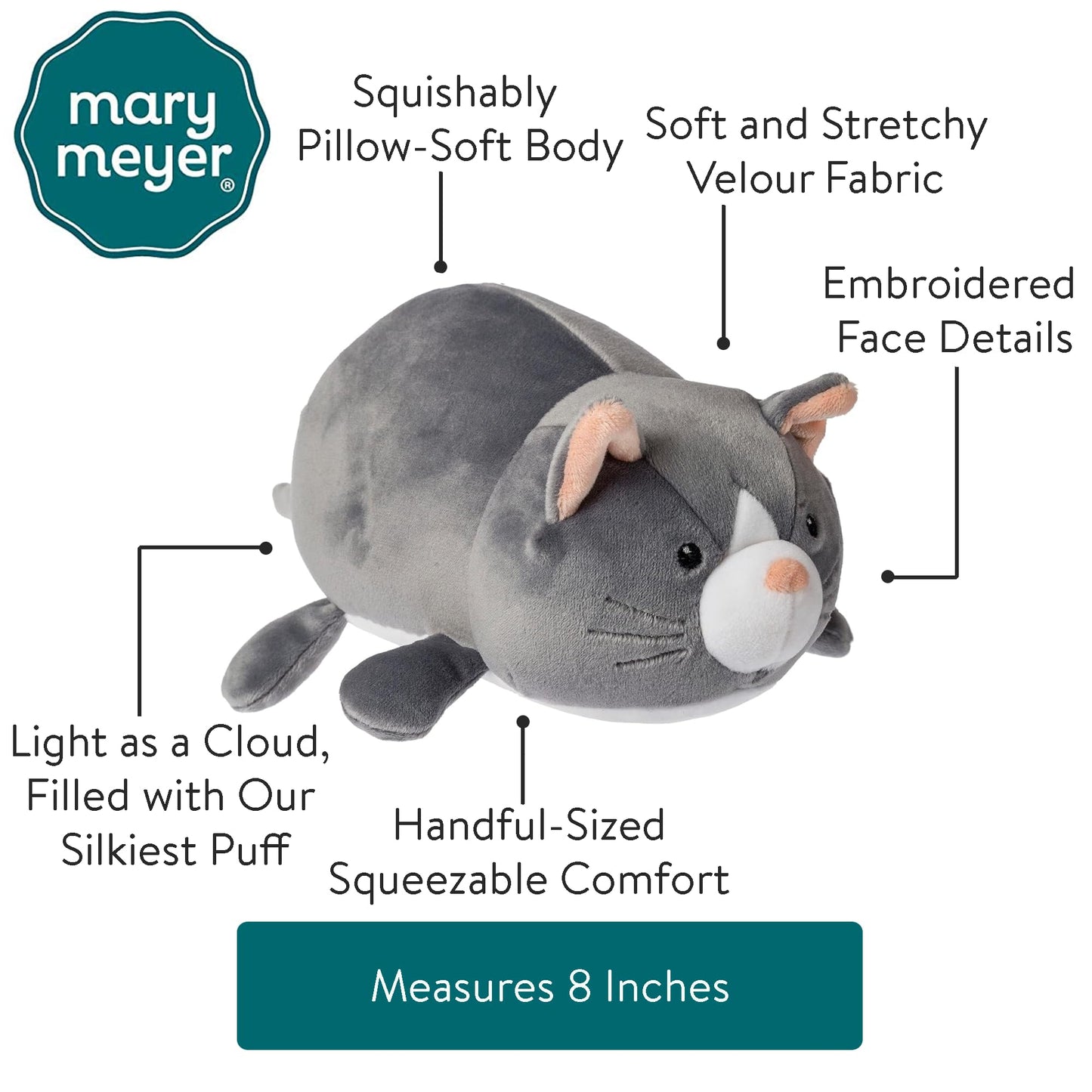 Mary Meyer Stuffed Animal Smootheez Pillow-Soft Toy, 8-Inches, Kitty