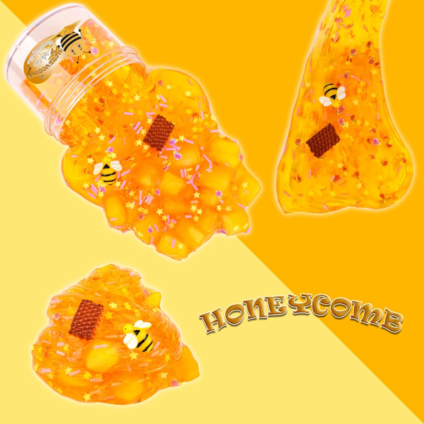 Jaiimen Slime Kit - 3 Pack Jelly Cube Clear Crunchy Slime With Avocado, Honeycomb And Lavender Bear Charms, Preppy And Aesthetic Stuff, Cute Stress Toys And Cool Birthday Gifts For Girls And Boys
