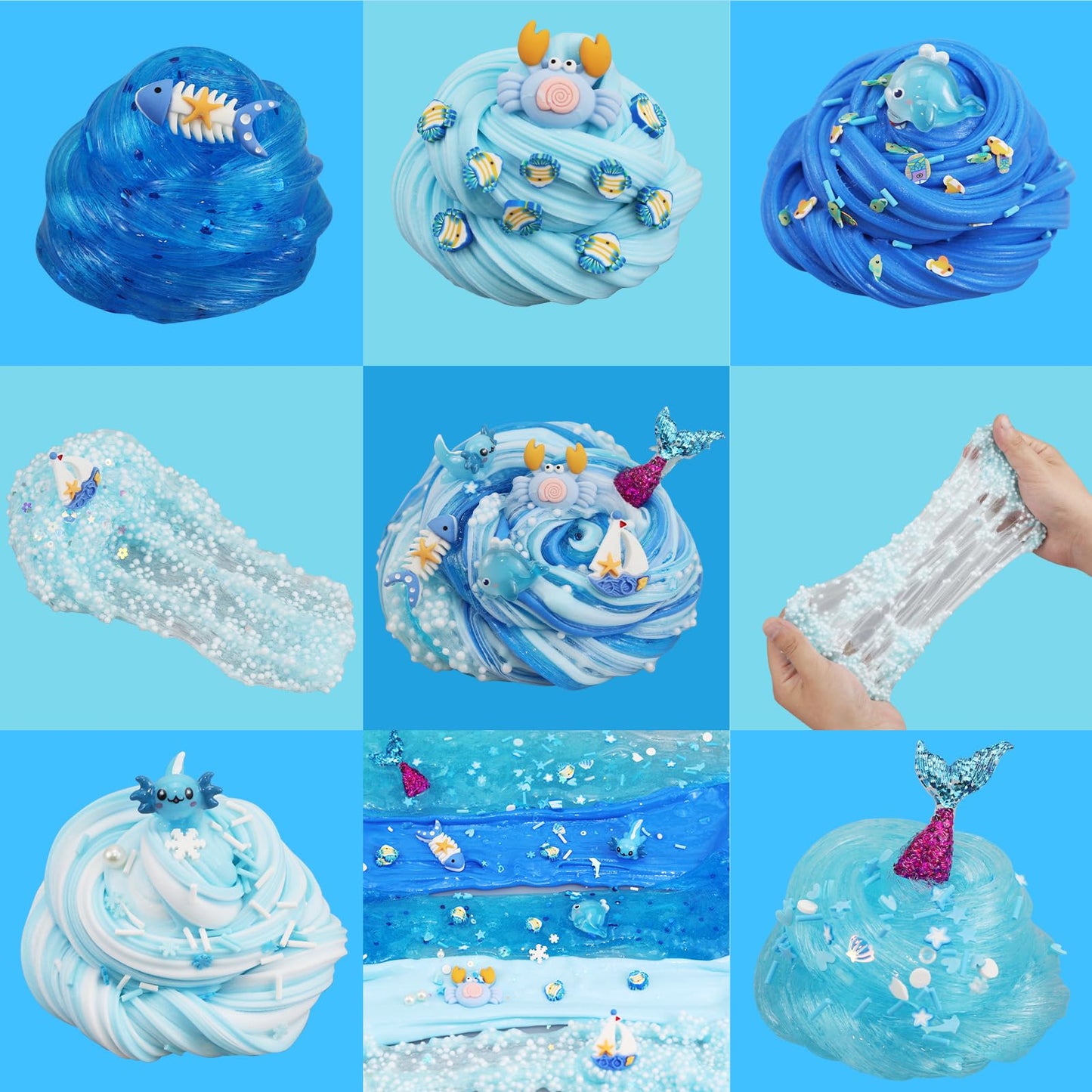 NEWCHEN 6-Pack Blue Slime Kit for Kids, Soft Non-Sticky Butter Slime, Stretchy Party Favors, Ages 3+