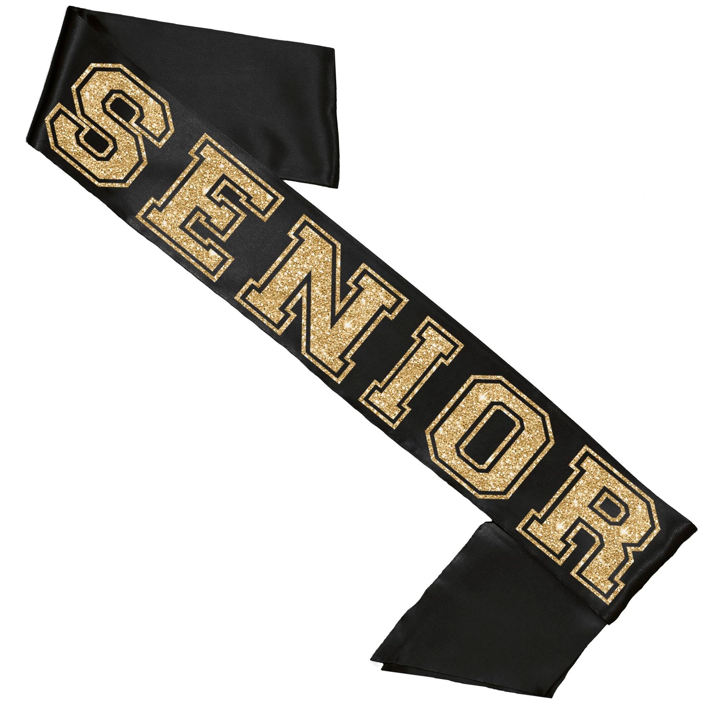 Rhinestonesash Senior Sash - Senior Gold Glitter Black Premium Quality Premium Grade Satin Sash - Senior Send Off Gifts - Black