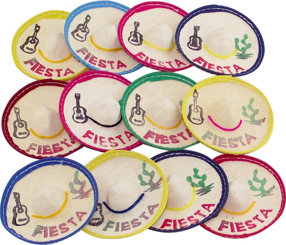24 Mini Mexican Sombrero Fiesta, 3 inches Wide Mini Hats for Cinco De Mayo Party
