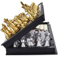 QuadPro 3 in 1 Magnetic Chess Checkers Backgammon Set - Folding Travel Game, Gold & Silver, Model QP003, Plastic