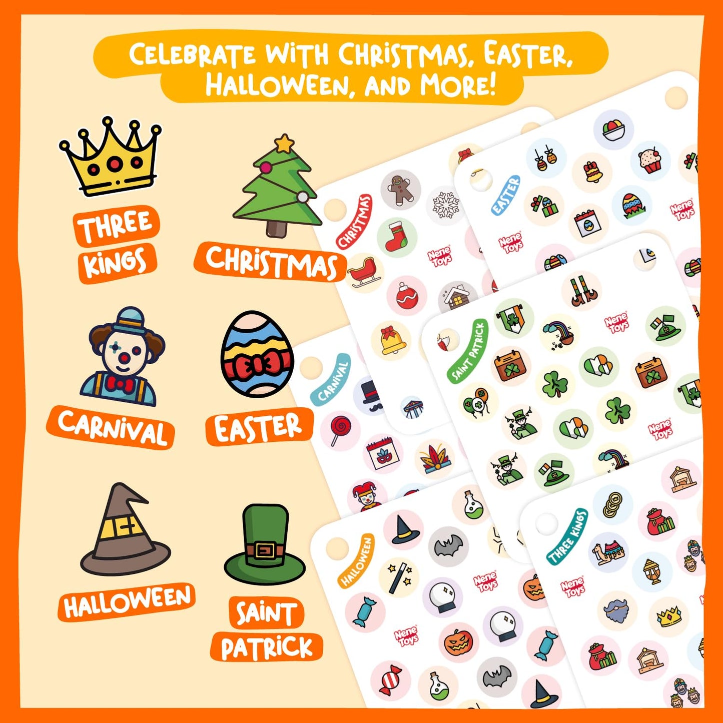 Nene Toys Festivities Memory Game Extension Set - 24 Additional Matching Cards For Christmas, Three Kings, Easter, Halloween, Carnival And More [Nene Toys Exclusive Size]