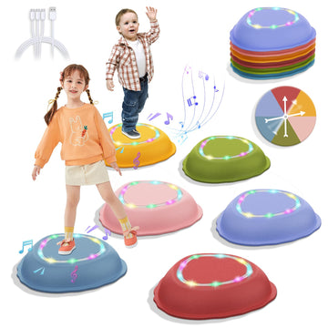 Rechargeable Stepping Stones for Kids  6pcs Non-Slip Toddler Stepping Stones with Light&Music  Sensory Toys for Indoor and Outdoor Play  Gifts BalanceToys for toddlers/Kids 3-5 Years Old