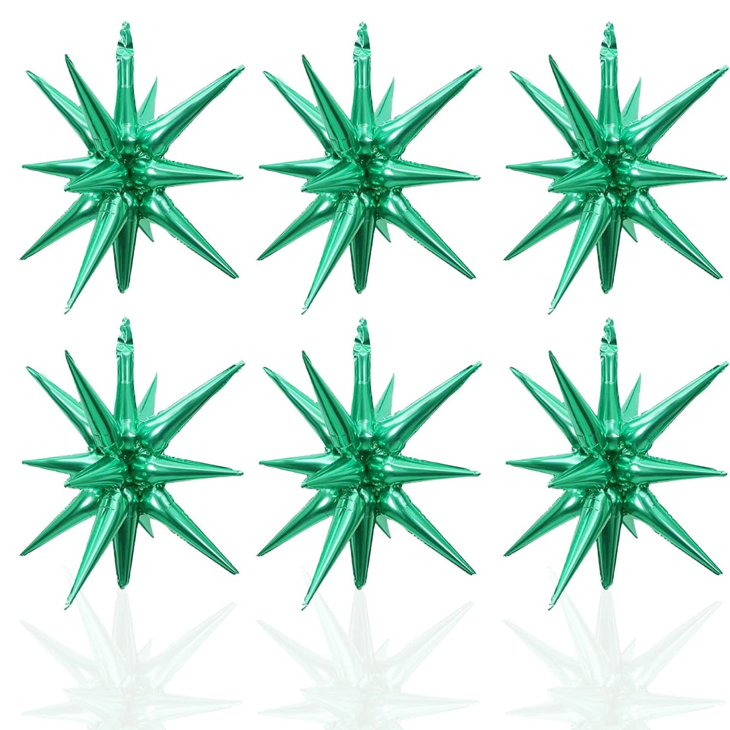 6 Pcs Green Star Foil Balloons One-Piece 14-Pointed Star Balloons 4D Starburst Cone Mylar Balloons 22Inch Christmas Birthday Wed