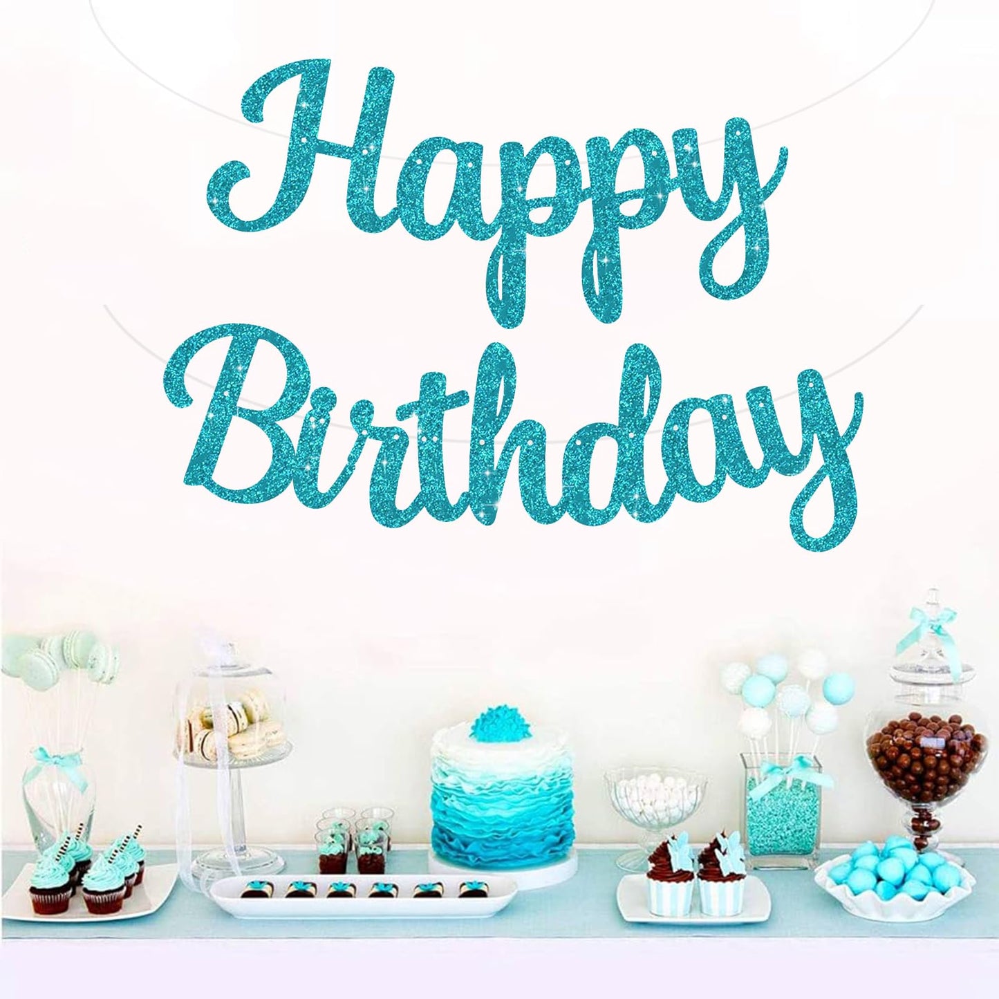 Beishida Light Blue Happy Birthday Banner - No Diy,10Feet,Pre-Strung-Glitter Happy Birthday Sign, Happy Birthday Garland,Happy B