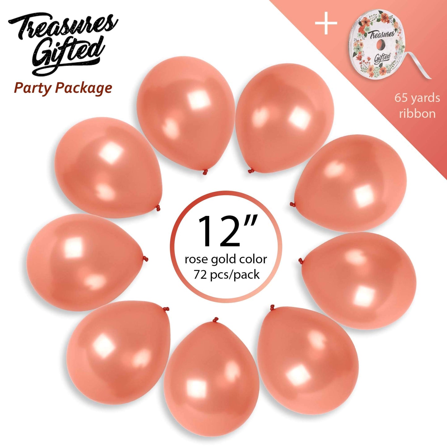 Treasures Gifted Metallic Rose Gold Balloons - Rose Gold Birthday Balloons - 12 Inch Rose Gold Metallic Balloons - Balloons Rose