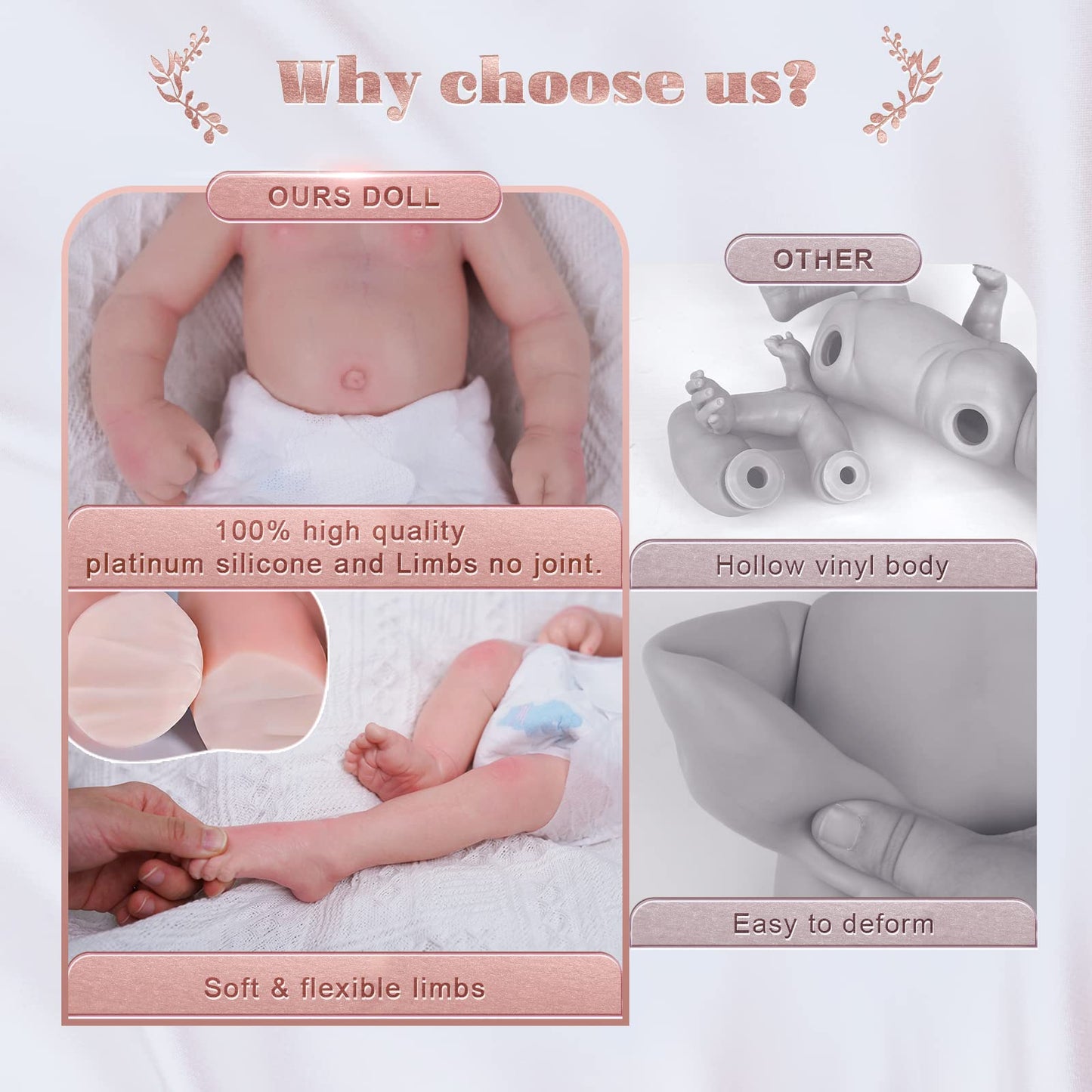 Babeside Reborn Baby Dolls Loulou 16'' Platinum Full Silicone Baby Doll Realistic-Newborn Baby Dolls That Look Real Sleeping Baby Doll For Kids & Toddlers