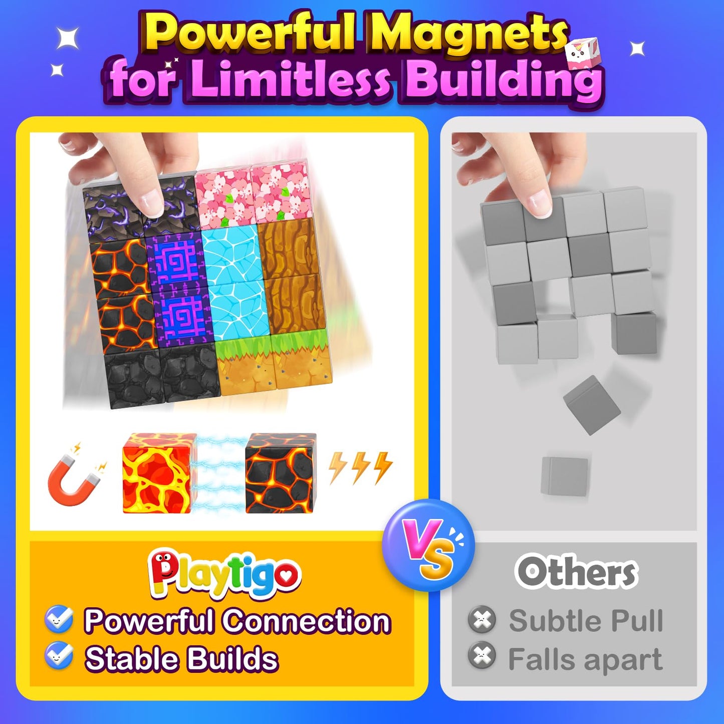 Playtigo Magnetic Blocks- 100Pcs Mine Magnet World Block Cubes Toys For Kids Ages 4-8 Magnetic Tiles Kids Sensory Birthday Gifts