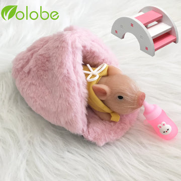 Volobe 5 Inches Silicone Piglet, Soft Mini Realistic Silicone Animal, Gift Box With Silicone Piglet Accessories, Kids Lifelike Reborn Doll(Dora)