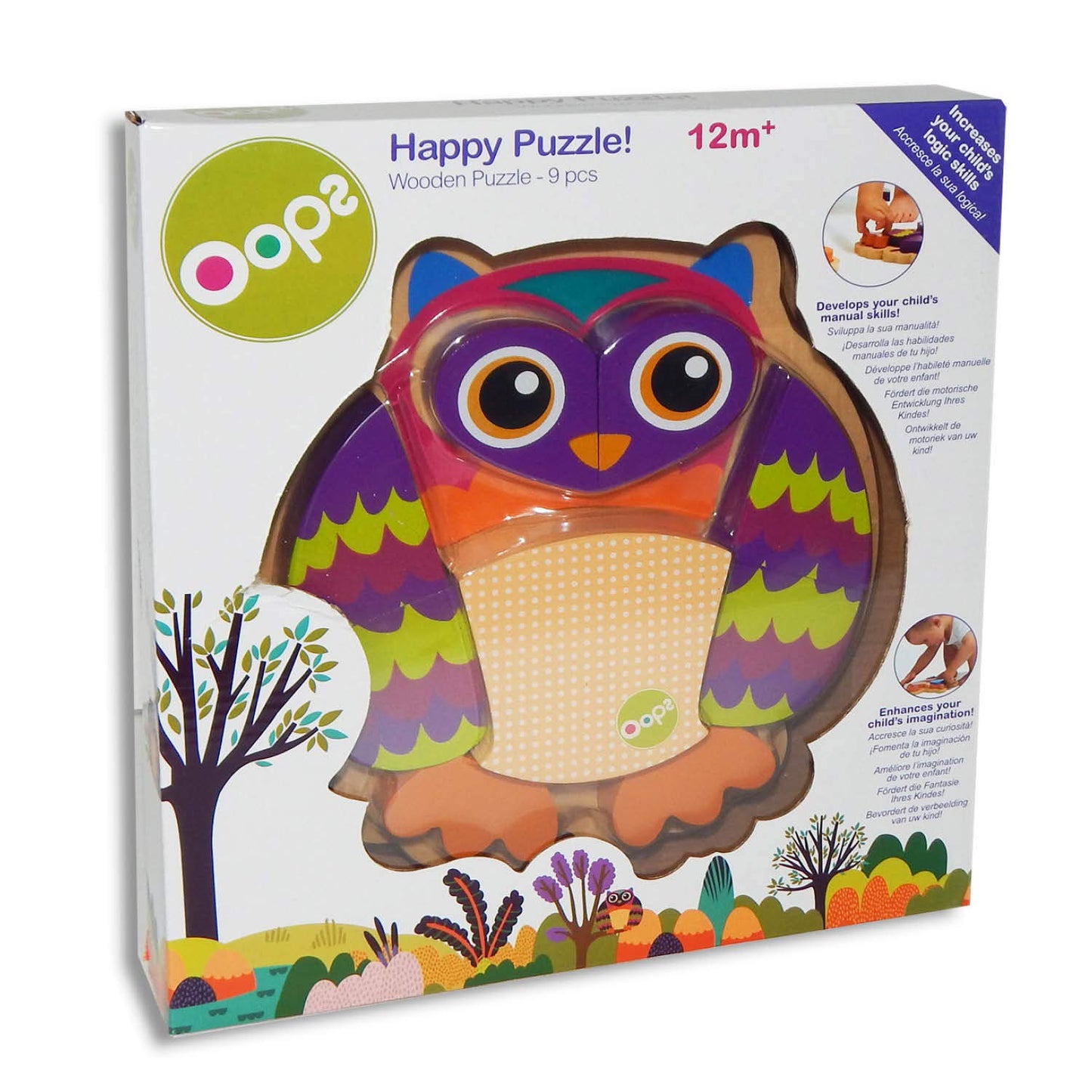 Epoch OOPS Happy Puzzle - Wooden Owl Toy for Toddlers, 40cm, Multi-color, Model OP1600212