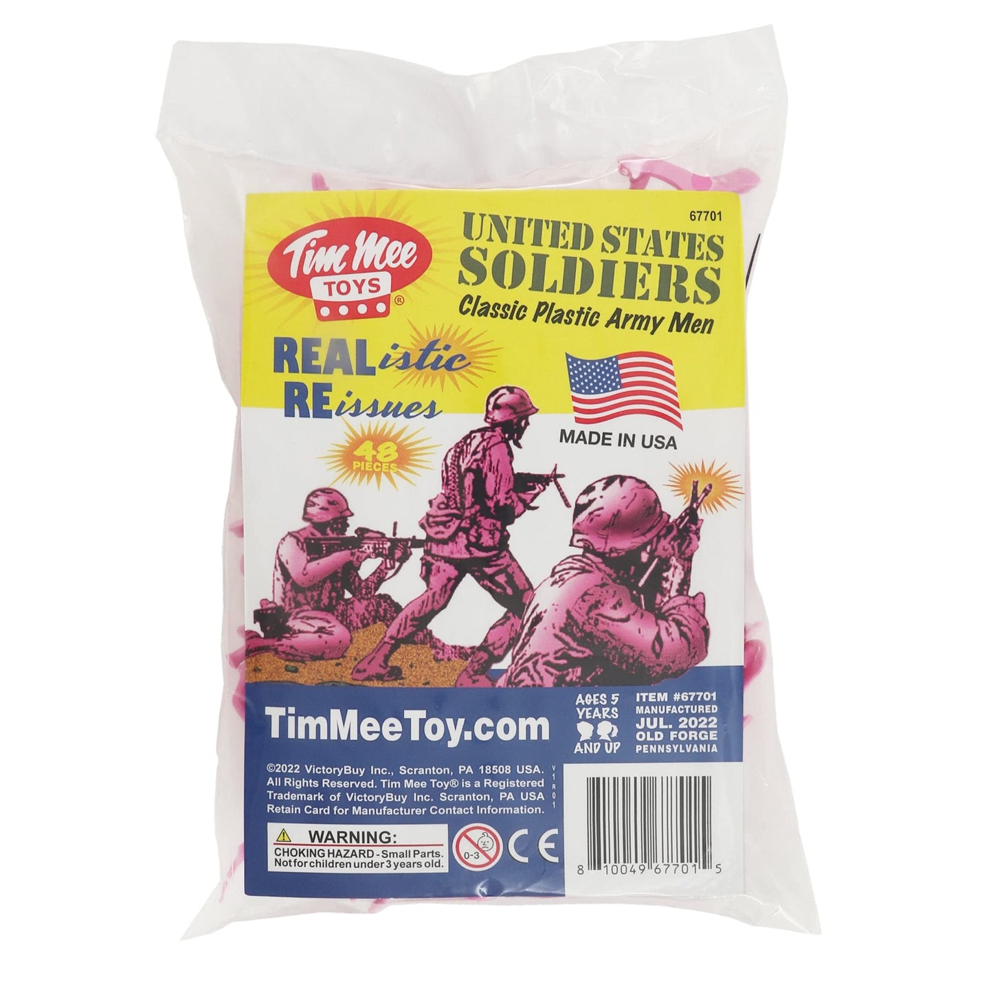 Tim Mee Toy Pink Plastic Army Men - 48pc Toy Soldier Figures, Made in USA, Model TM-67701