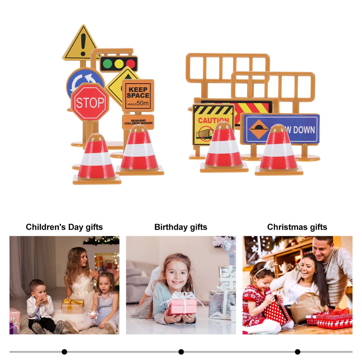 iplusmile Kids Traffic Signs Playset: 30pcs Street Traffic Cone Barricade Signs Crosswalk Signal Educational Mini Toys for Boys