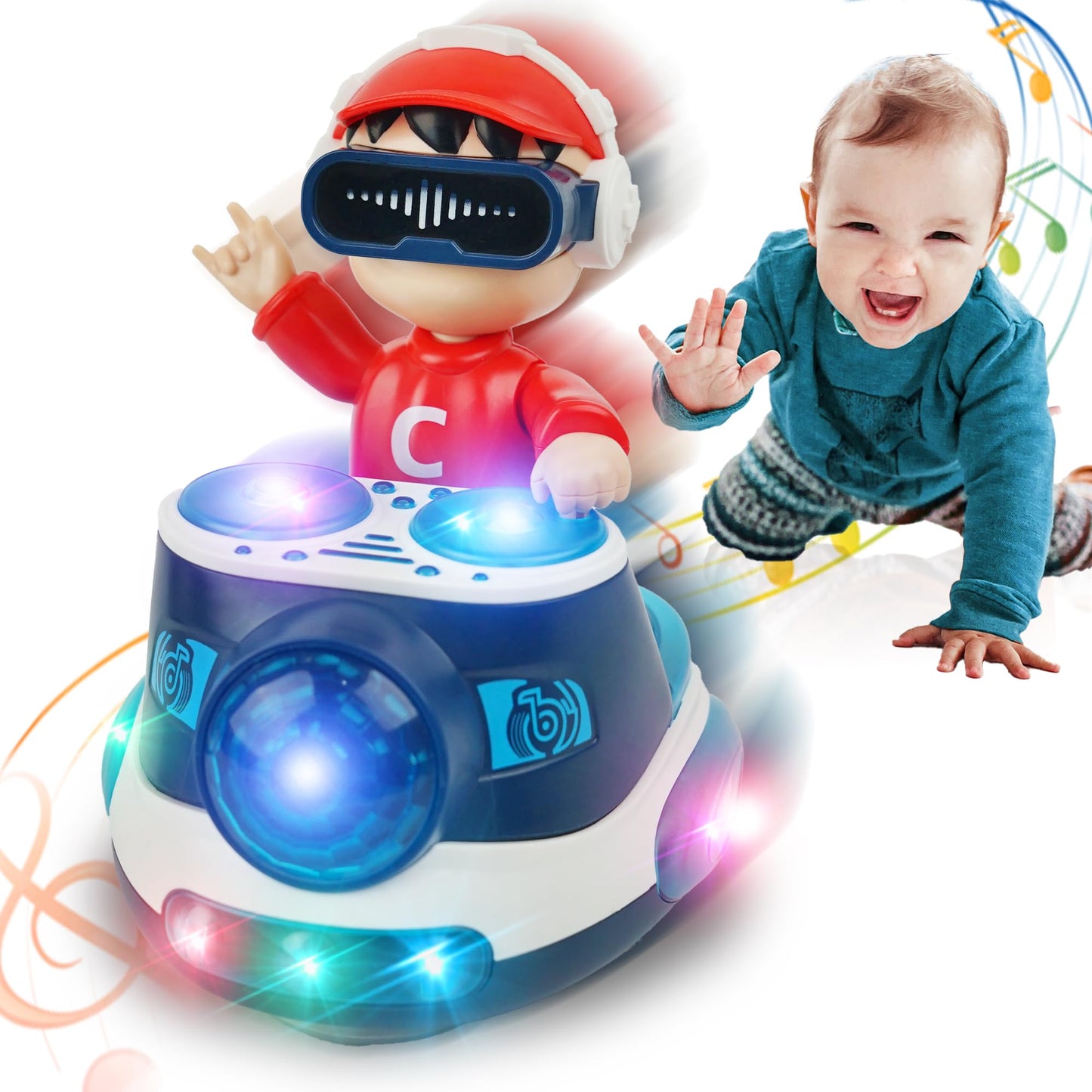 Musical Toys For Baby 6-18 Months, Infant Tummy Time Toy For Toddler, Baby Crawling Toys Development Early Educational Kids Dj B