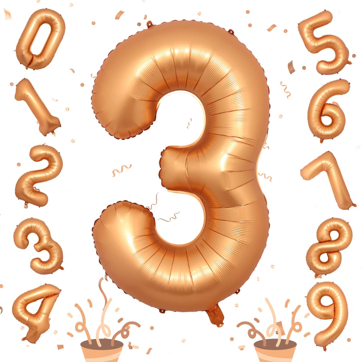 3Rd Birthday Number Balloons For Girls, 40 Inch Foil Self Inflating 3 Balloons Decor, Helium Large Mylar Orange Number 3 Balloon