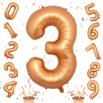 3Rd Birthday Number Balloons For Girls, 40 Inch Foil Self Inflating 3 Balloons Decor, Helium Large Mylar Orange Number 3 Balloon