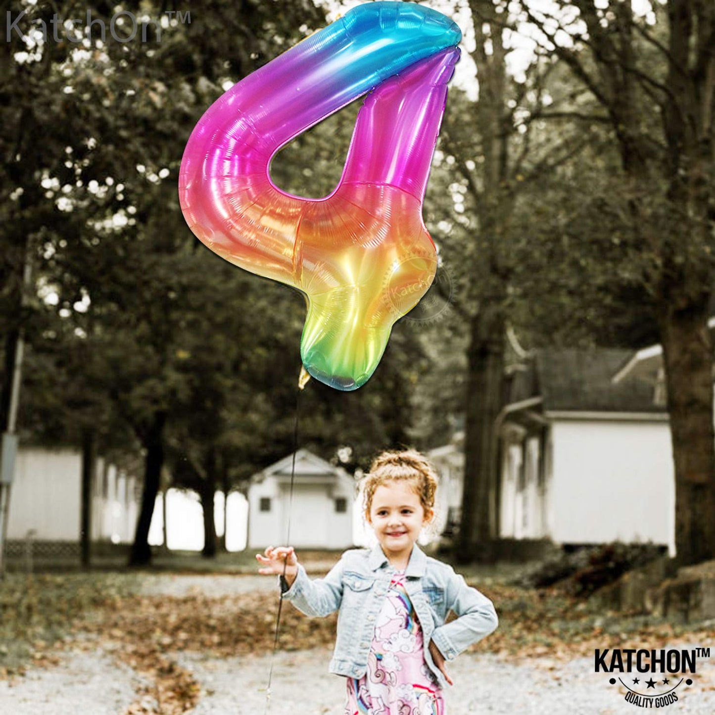 KatchOn, Giant Rainbow 4 Balloon Number - 40 Inch, Four Balloon | Number 4 Balloons for Birthdays | 4 Year Old Balloon for 4th B