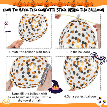 Halloween Balloons,60 Pcs 12 Inches Orange Black Balloons And Black Orange Pinted Pattern Decorative Balloons With Confetti Ball
