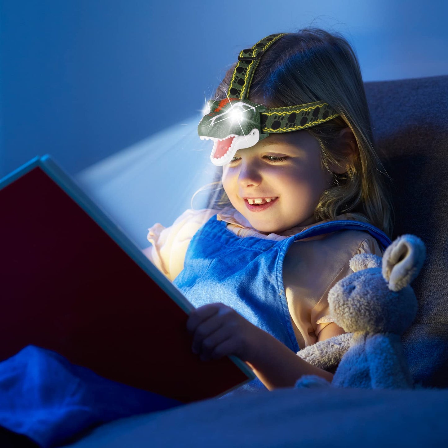 DX DA XIN Dinosaur LED Headlamp for Kids - Green T-Rex Flashlight, Perfect for Camping, Outdoor Play, Birthday & Christmas Gifts