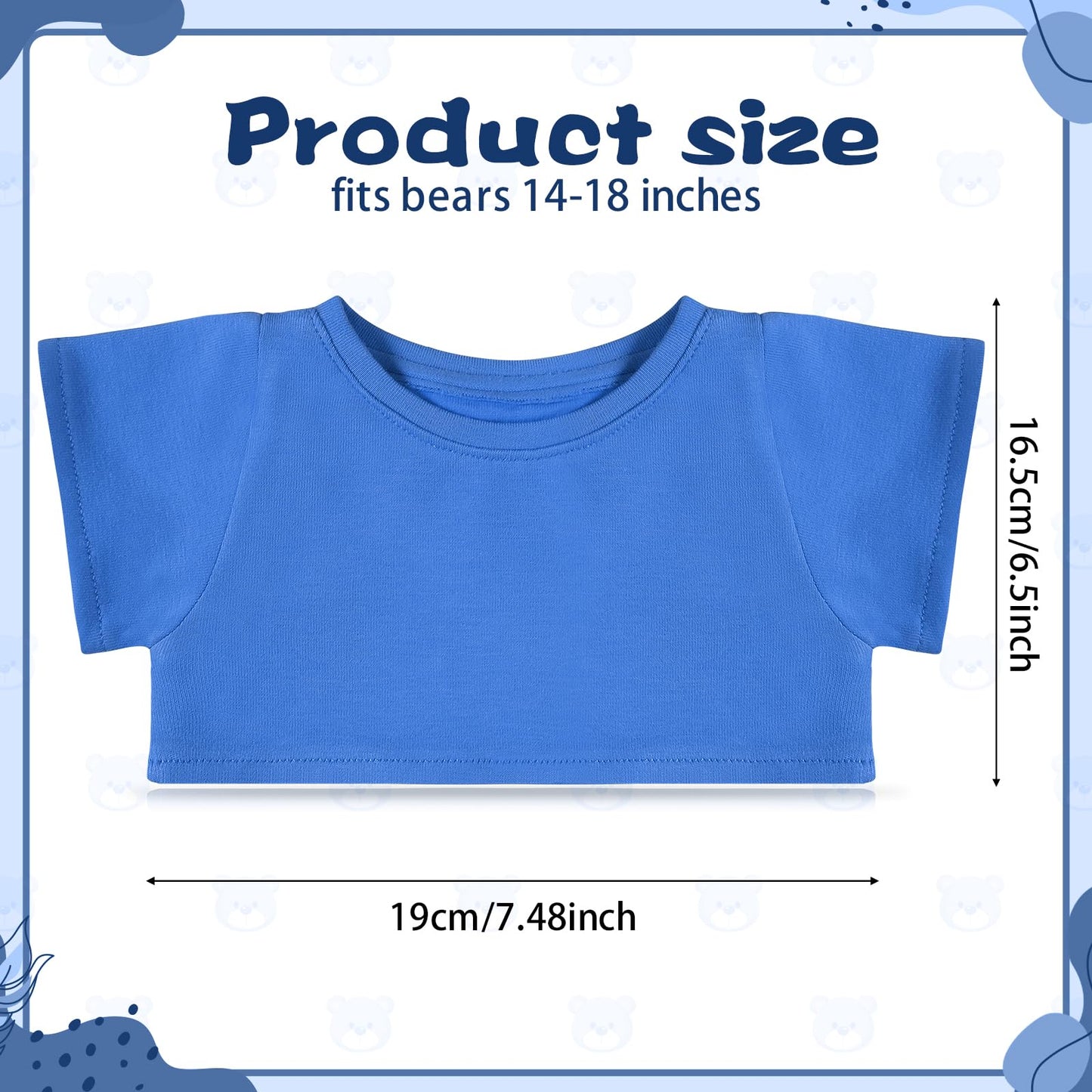 Roundfunny Bear Tee Shirt Fit 14-18Inch Bear Clothes Stuffed Animal Clothes Shirt Basic Stuffed Bears Dolls Shirt, Blue