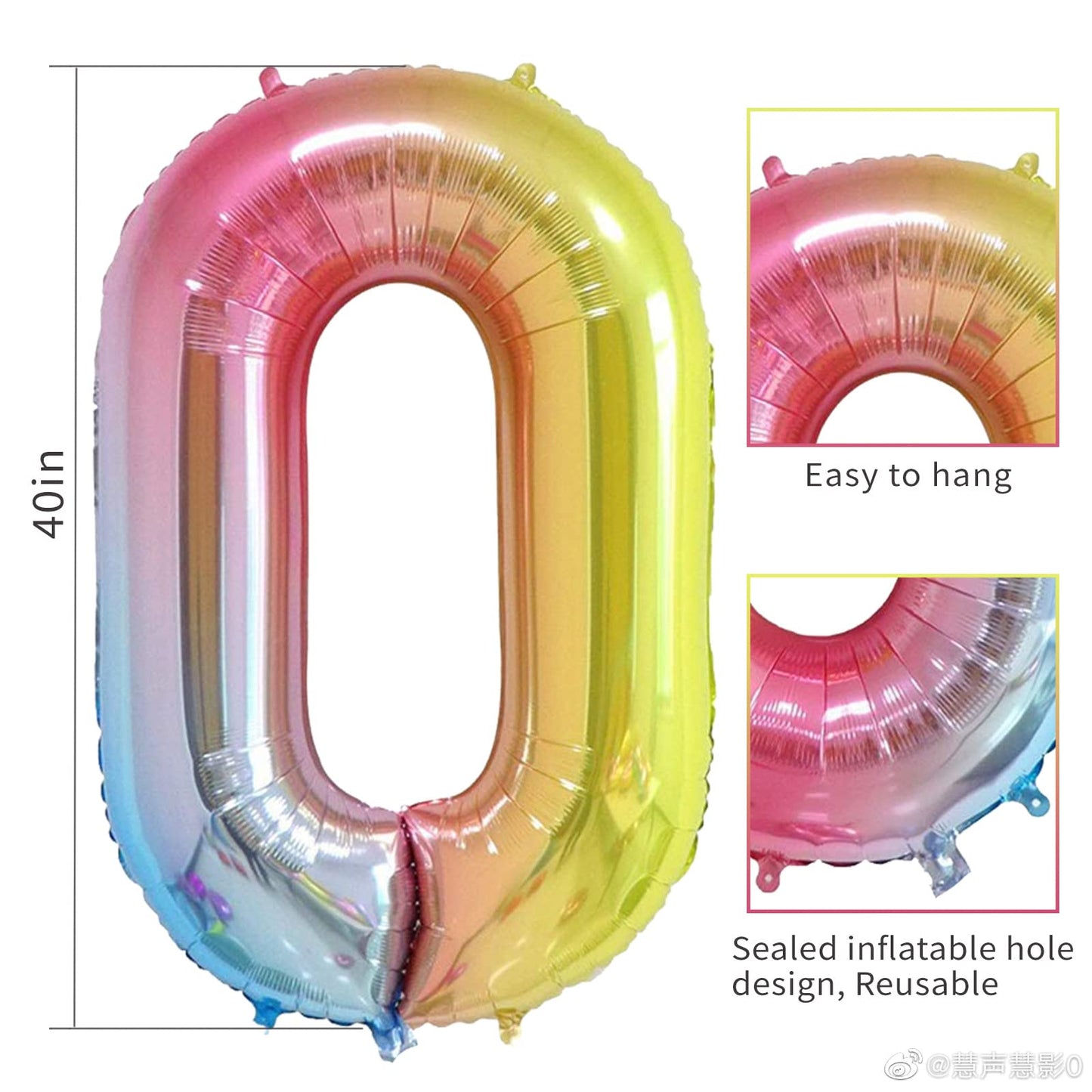 Smlpuame 40 Inch Number Balloons 0-9 Rainbow Gradient Large Number 10 Balloons, Digital Balloons For Birthday Party Celebration