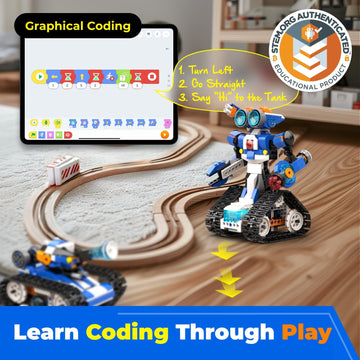 Apitor Robot J Creative Robot Building Kit With Storage Box, 6-In-1 Programmable App Remote Control Robot/Tank Stem Learning Toy