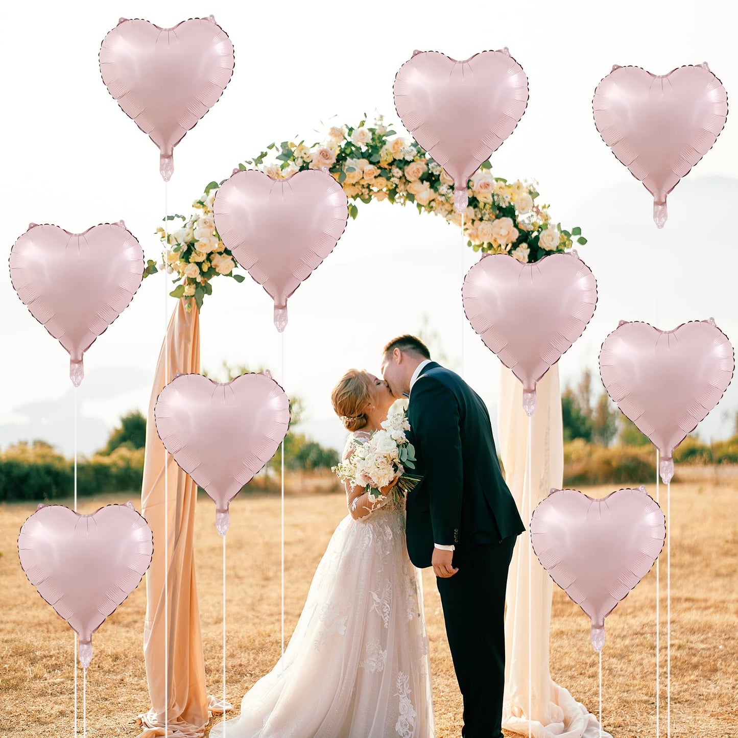 Baby Pink Heart Balloons, 18 Inch Pink Heart Balloons, 12Pcs Large Pearl Pink Heart Shape Mylar Balloons, Pastel Pink Helium Foi
