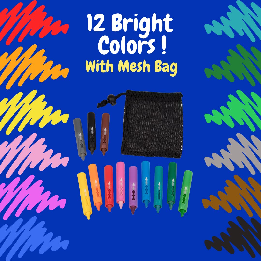 Bath Crayons Super Set -Set of 12 Draw in the Tub Colors with Bathtub Storage Mesh Bag -Non-Toxic, Safe for Children, Wont Disi