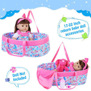 Ecore Fun 10 Pcs Baby Doll Clothes With Bassinet For 17-22 Inch Baby Dolls, Baby Doll Clothing Outfis Accessories Fit 17'-22' Baby Doll Reborn Doll