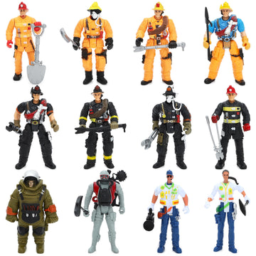 ONEST 12 Pieces Firefighter Action Figures Firefighter Toys 4'' Action Figures with Hats & Accessories for Teens Party Decoratio