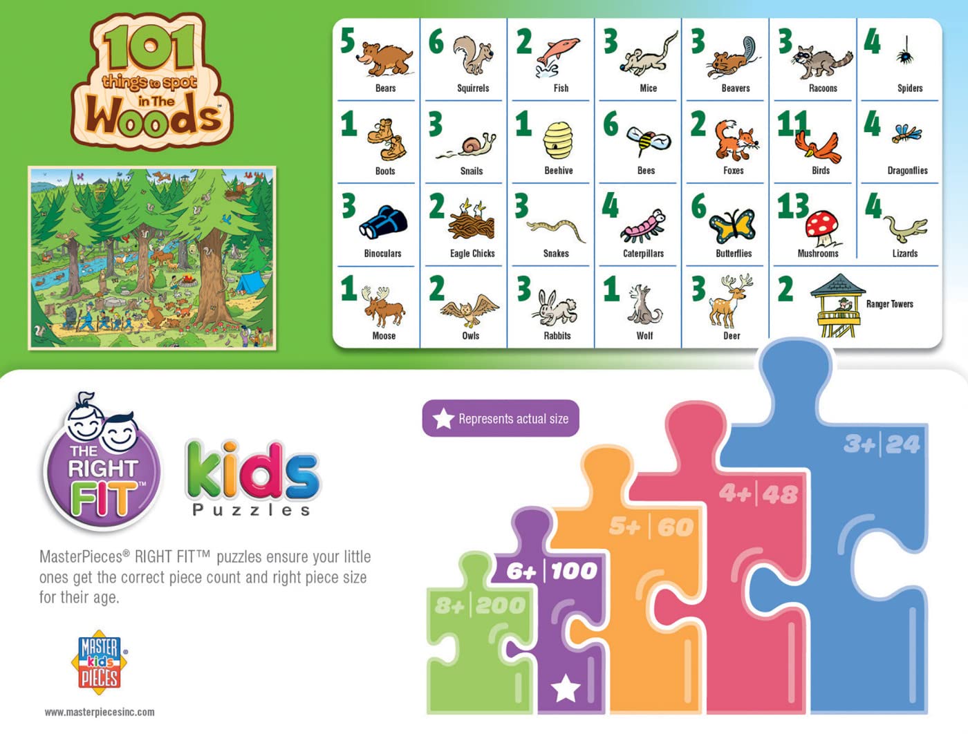 Masterpieces 100 Piece Nature Jigsaw Puzzle For Kids - 101 Things To Spot In The Woods - 14''X19''