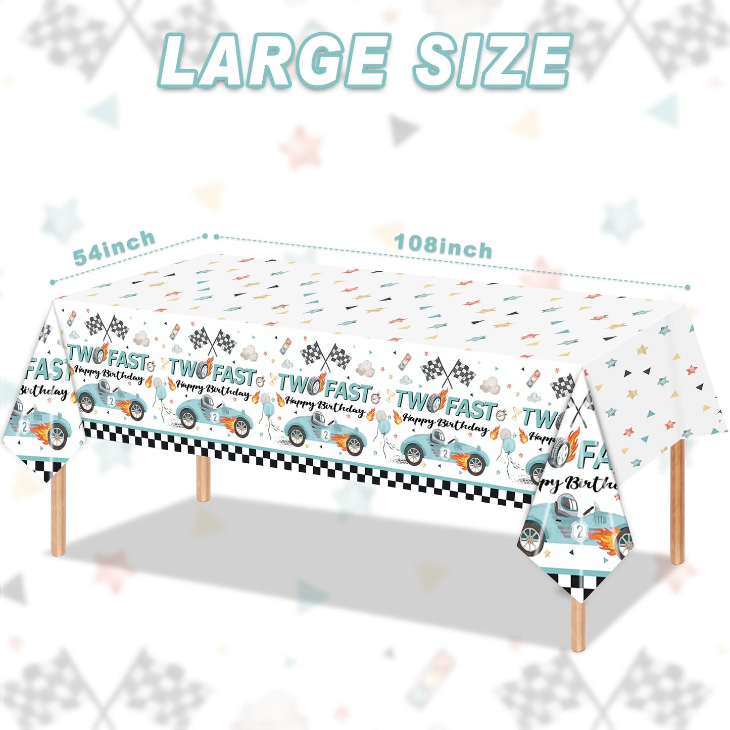 Rejoice Bunny 3Pcs Two Fast Tablecloths For Kids Boys 2Nd Birthday Party Decorations Two Fast Two Curious Racing Car Bday Table