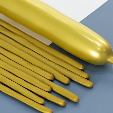 260 Balloons Metallic Gold, Thickened 100 Pack Long Balloons Twisting Skinny Magic Balloons For Balloon Arch Animals Clown Kids