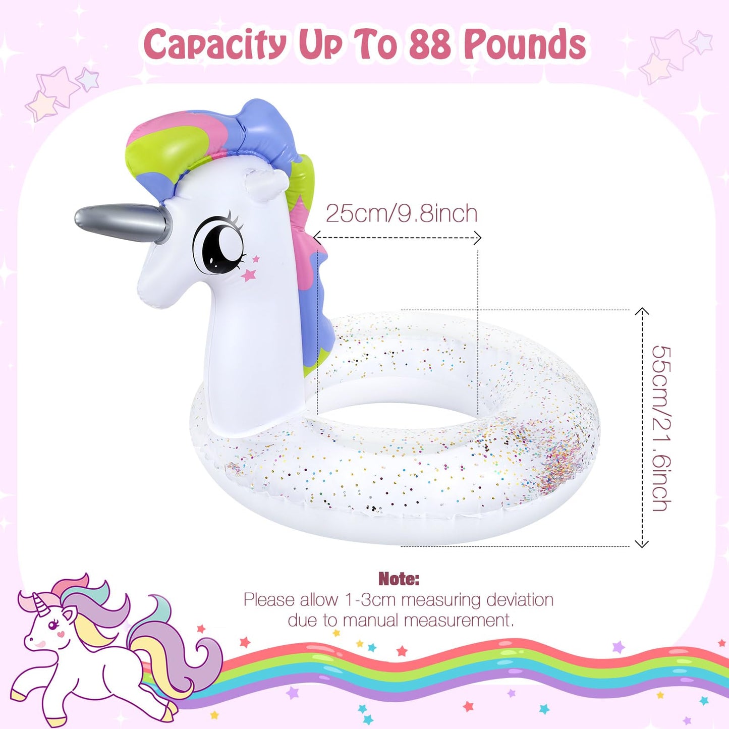 Moko Inflatable Pool Float-Cute Glitters Sequin Unicorn Swim Tube Rings Inflatable Swimming Toys Floaties Fun Summer Water Float