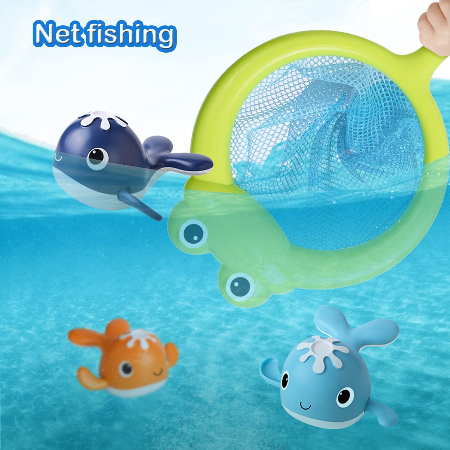 Loyuegiyo Baby Bath Toys,Magnet Fishing Game Bath Baby Toy For 1-3 4-8 Year Old Toddler Boys Girls,Toys For Kid,Baby Bathtub Toys 18 Months+,4 Wind-Up Whale Water Shower Toy&1 Fishing Pole&1 Net